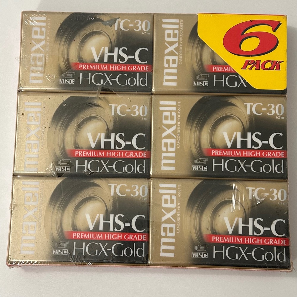 Maxell HGX-Gold TC-30 VHS-C Camcorder Tapes 6 Pack New Sealed Made in Japan